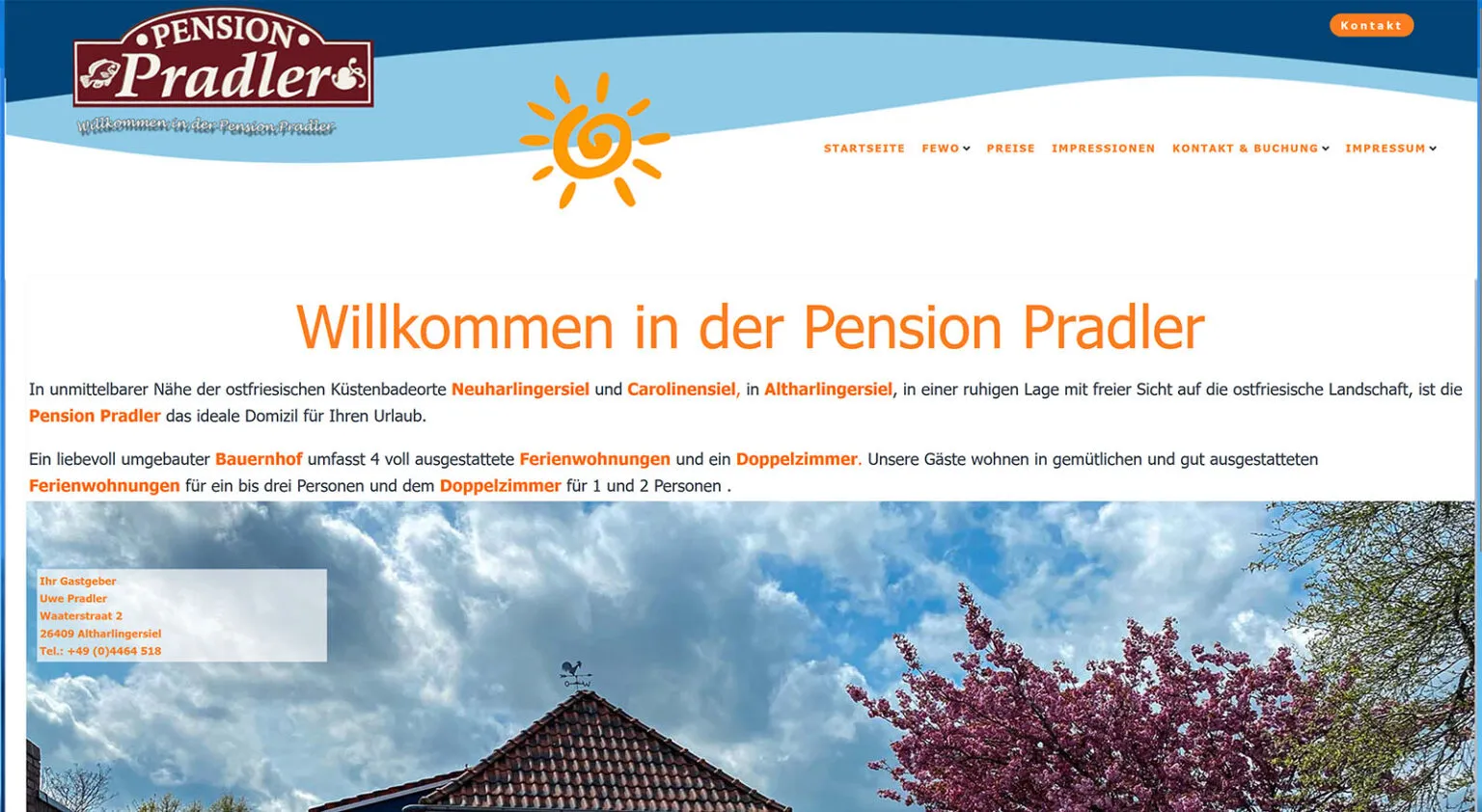 Startseite der Website Pension Pradler