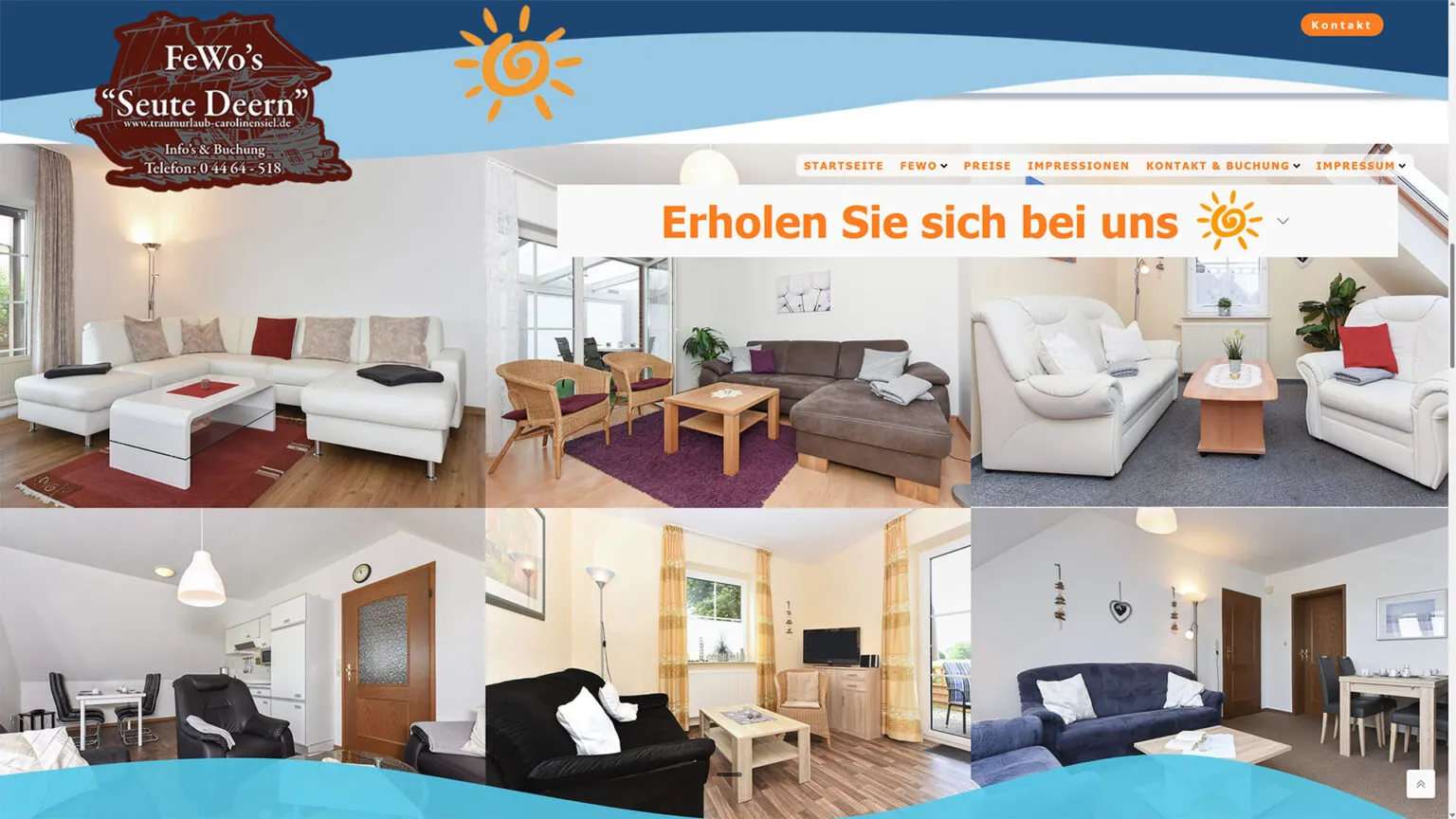 Startseite der Website Traumurlaub Carolinensiel mit der FeWo Seute Deern