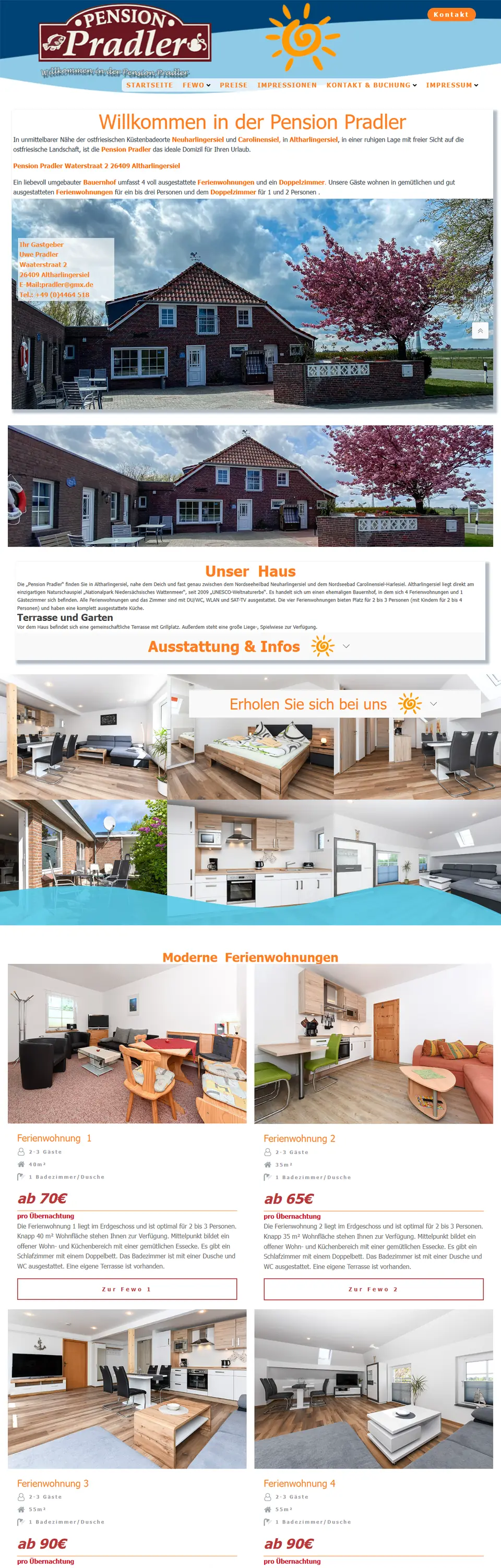 Startseite von pensionpradler.de, ganze Länge