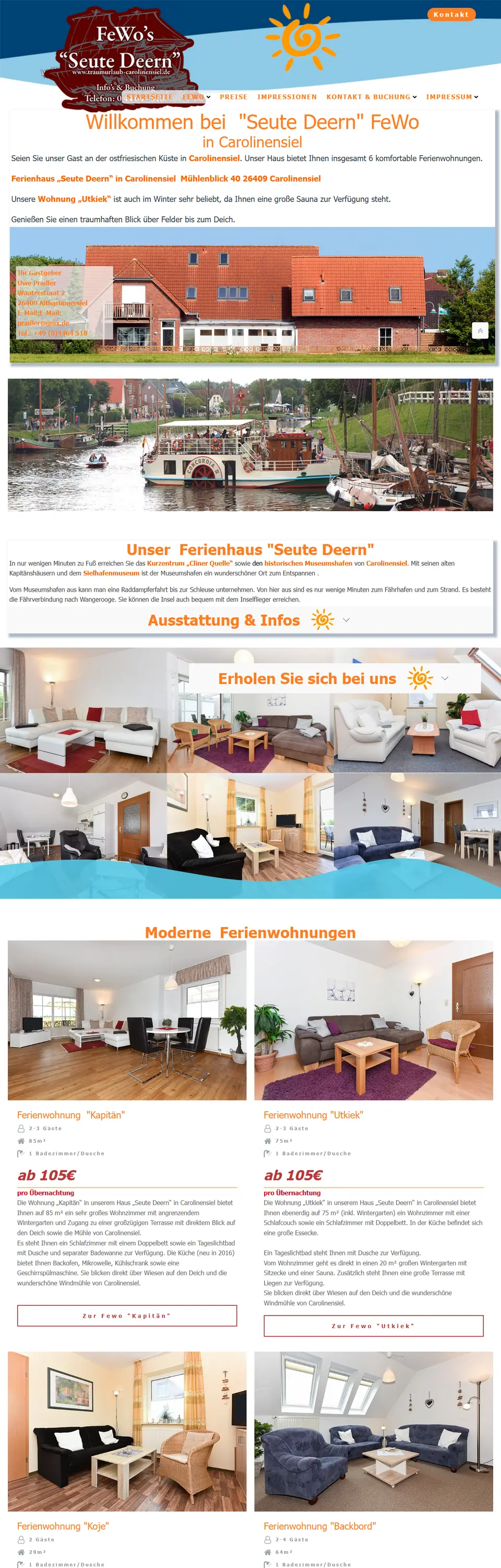 Startseite von traumurlaub-carolinensiel.de, ganze Länge